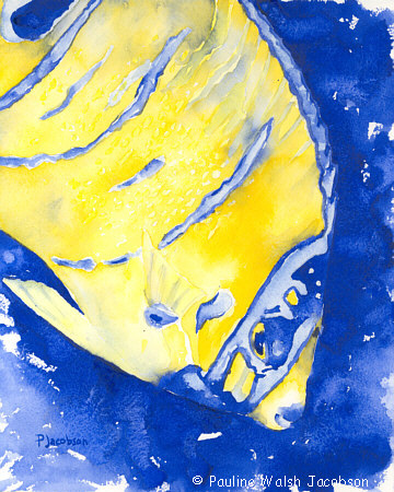 Watercolor Painting "Juvenile Queen Angelfish Portrait"
